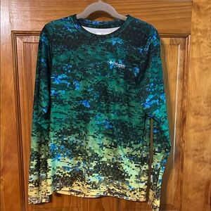 Boys M(10-12) Columbia PFG Blue/Green LS Tee